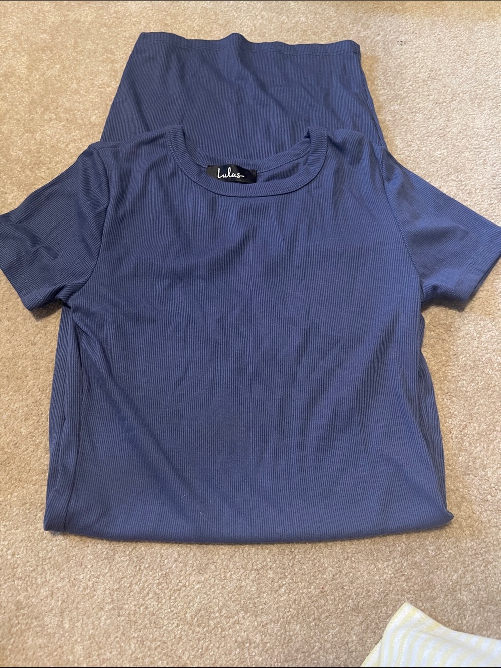 Lulu's Navy Ribbed Short Sleeve midi dress